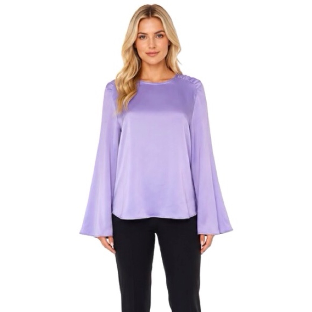 Prologue Purple Flare Sleeve Crepe Keyhole Back Top Flare Sleeve Size Medium